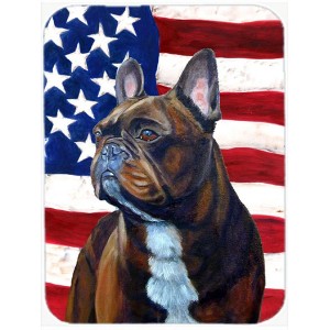 Caroline's Treasures Patriotic USA American Flag with French Bulldog Glass Cutting Board HTJ16131